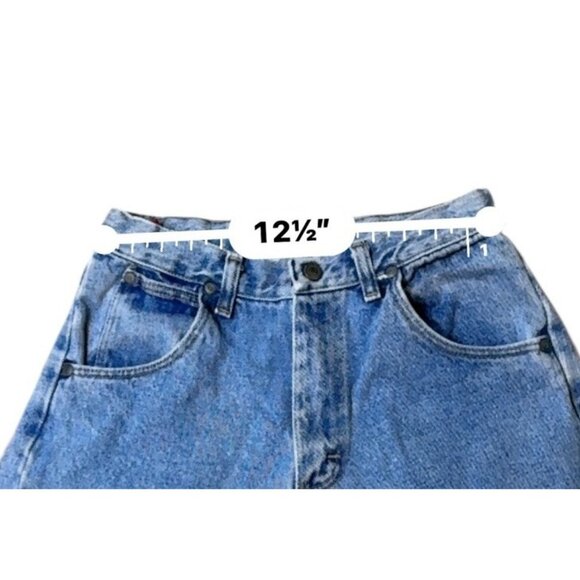 Vintage Wrangler Jeans DIY High Waist Cuffed Cutoff Shorts Med Wash Blue Size 25 - Picture 4 of 14